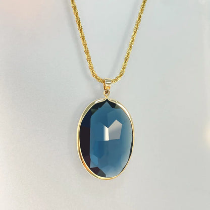 304 Stainless Steel Copper 18K Gold Plated Shiny Plating Inlay Oval Glass Pendant Necklace