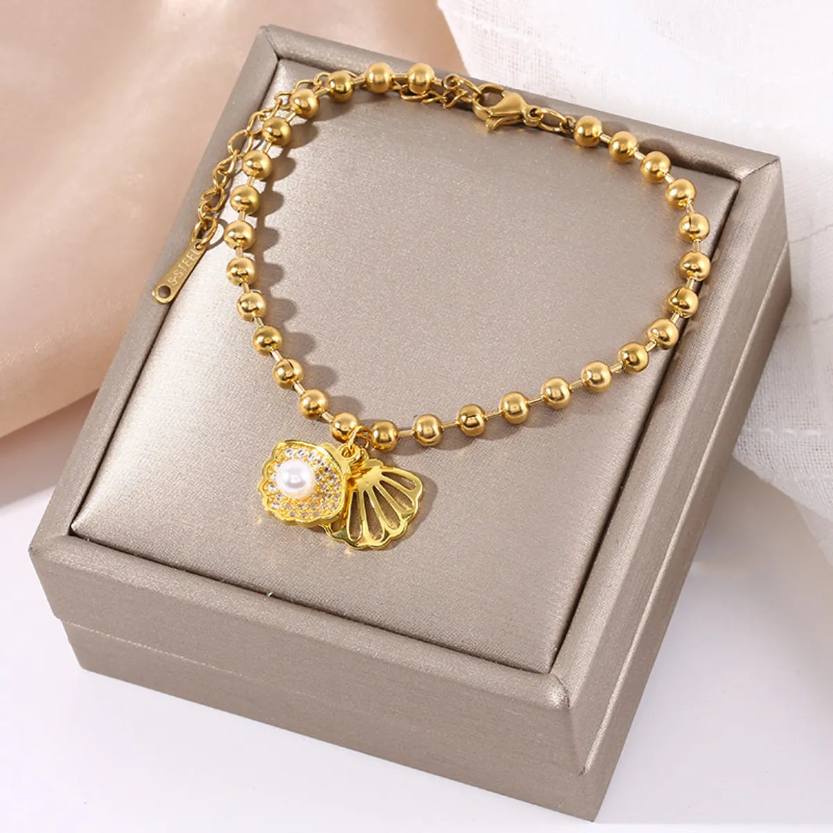 304 Stainless Steel Copper Beach Plating Shell Zircon Bracelets