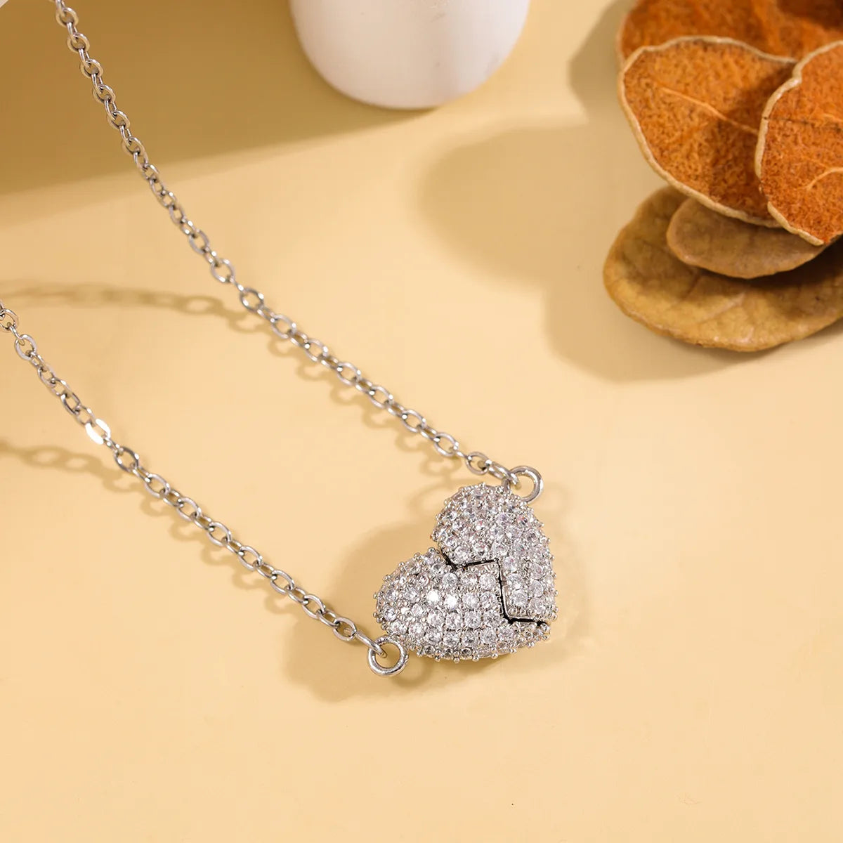 Wholesale Elegant Heart Shape 304 Stainless Steel Copper Inlay Zircon Pendant Necklace