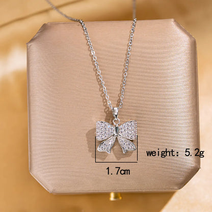 Wholesale Jewelry Elegant Lady Modern Style Letter Butterfly Lock 304 Stainless Steel Copper Acrylic Zircon K Gold Plated Inlay Pendant Necklace