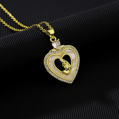 Wholesale Elegant Simple Style Letter Heart Shape 304 Stainless Steel Copper Inlay Zircon Pendant Necklace