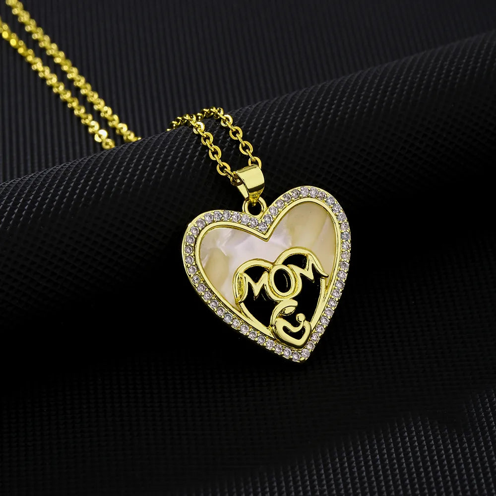 Wholesale Elegant Simple Style Letter Heart Shape 304 Stainless Steel Copper Inlay Zircon Pendant Necklace