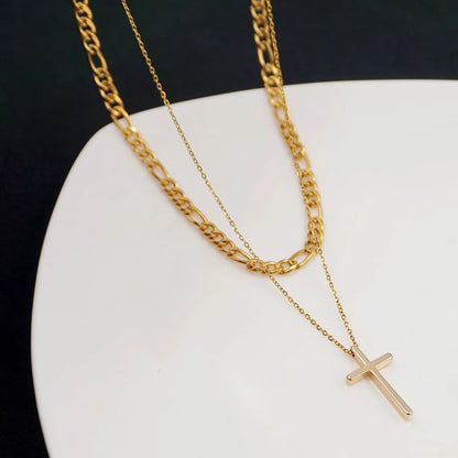 304 Stainless Steel Copper IG Style Simple Style Classic Style Cross Pendant Necklace