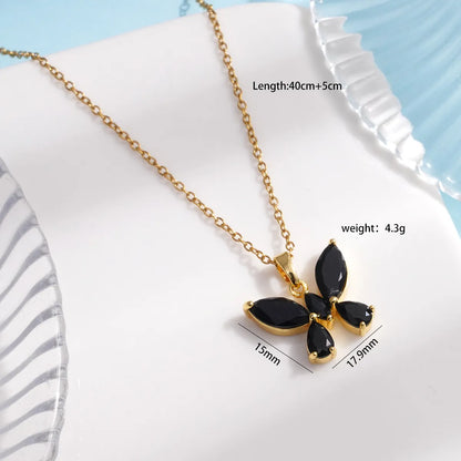 304 Stainless Steel Copper Inlay Butterfly Zircon Pendant Necklace