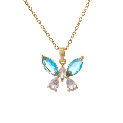 304 Stainless Steel Copper Inlay Butterfly Zircon Pendant Necklace