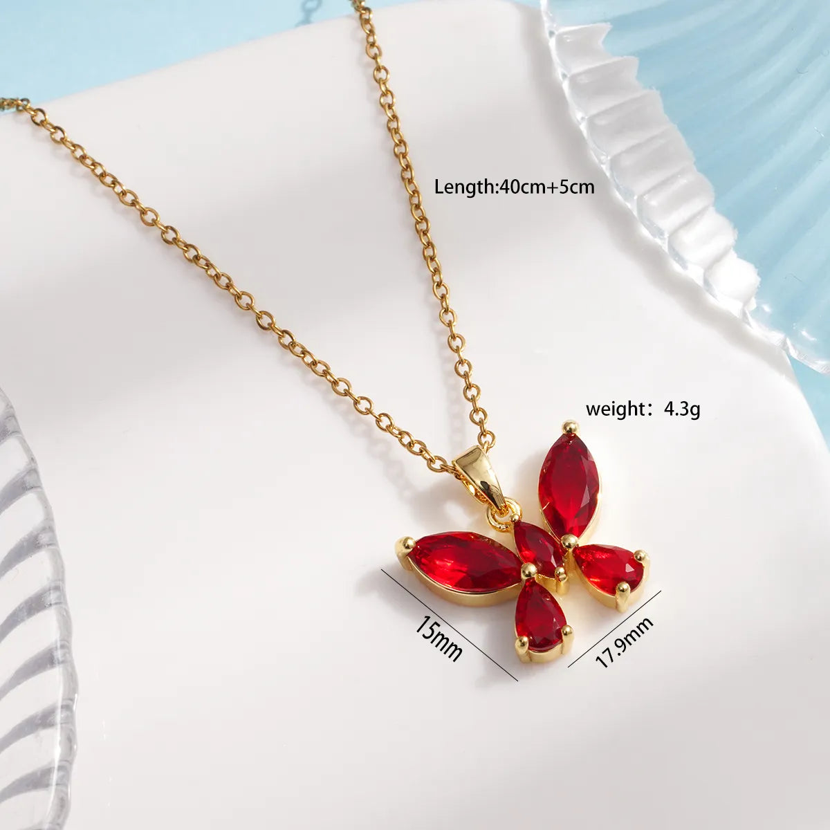 304 Stainless Steel Copper Inlay Butterfly Zircon Pendant Necklace