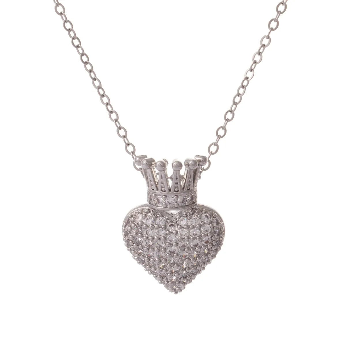 304 Stainless Steel Copper Inlay Heart Shape Crown Zircon Pendant Necklace