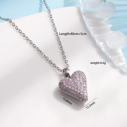 304 Stainless Steel Copper Inlay Heart Shape Crown Zircon Pendant Necklace