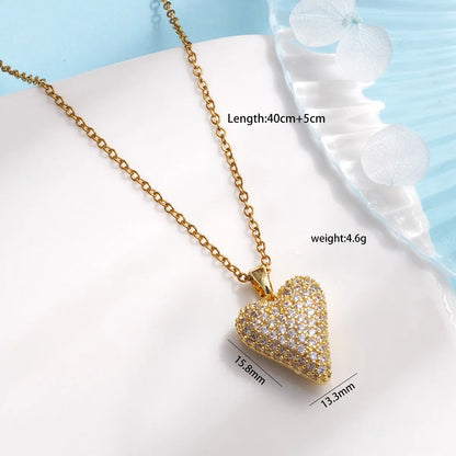 304 Stainless Steel Copper Inlay Heart Shape Crown Zircon Pendant Necklace