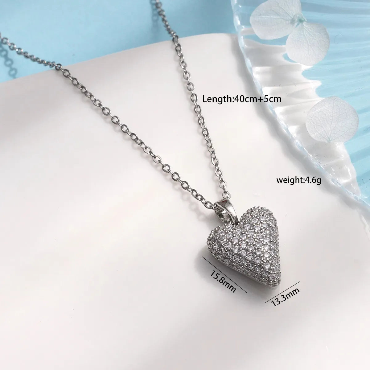 304 Stainless Steel Copper Inlay Heart Shape Crown Zircon Pendant Necklace