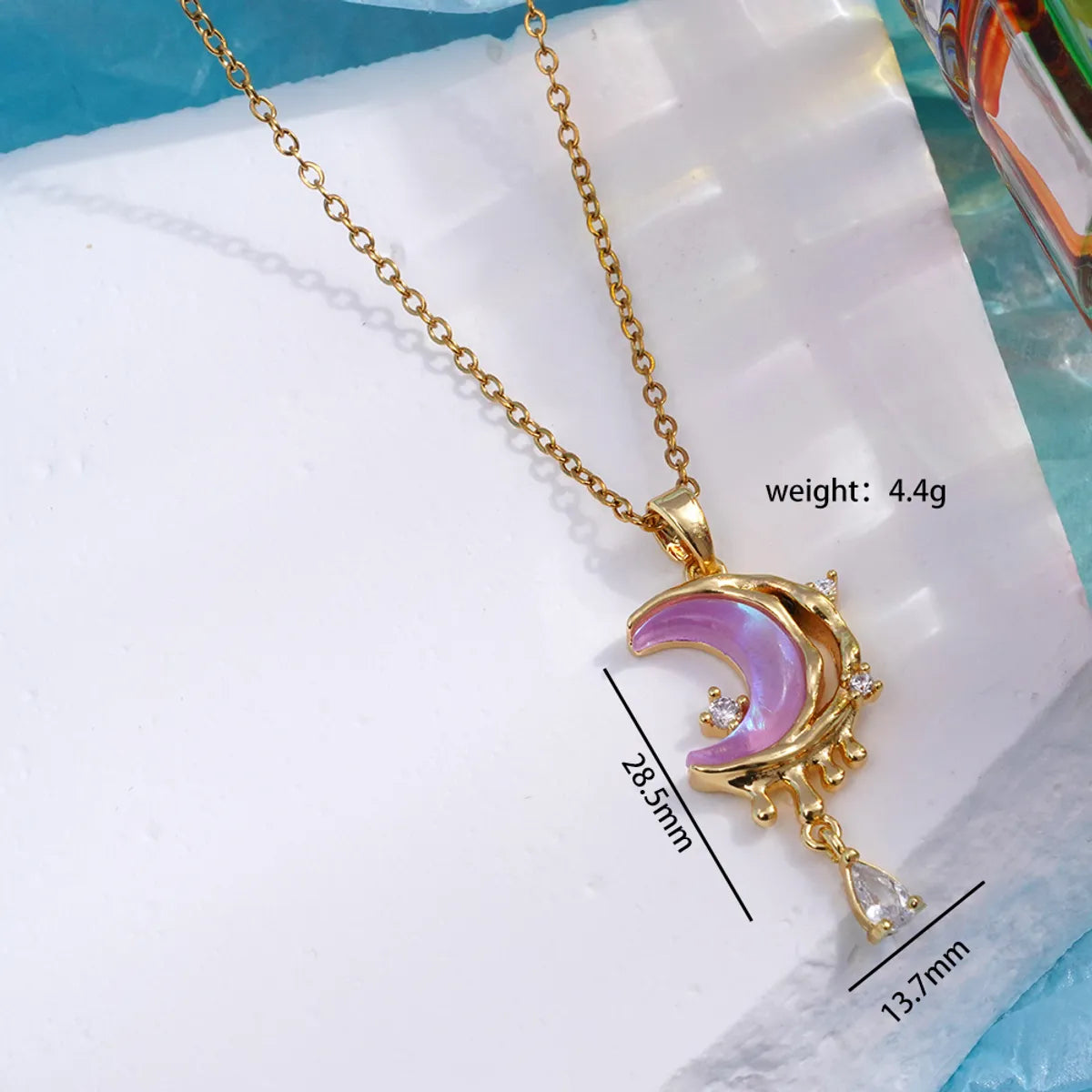 304 Stainless Steel Copper Inlay Moon Zircon Pendant Necklace