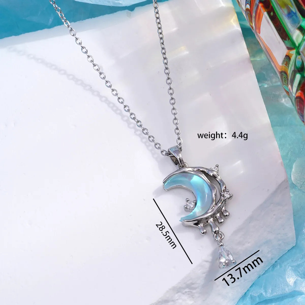 304 Stainless Steel Copper Inlay Moon Zircon Pendant Necklace