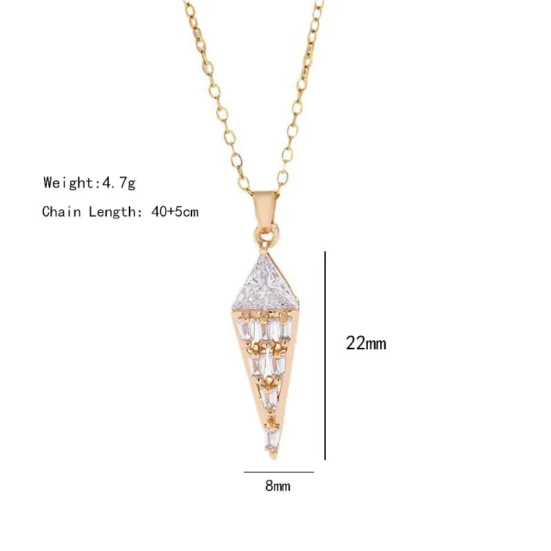 304 Stainless Steel Copper Inlay Tower Zircon Pendant Necklace