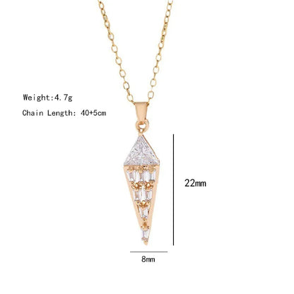 304 Stainless Steel Copper Inlay Tower Zircon Pendant Necklace