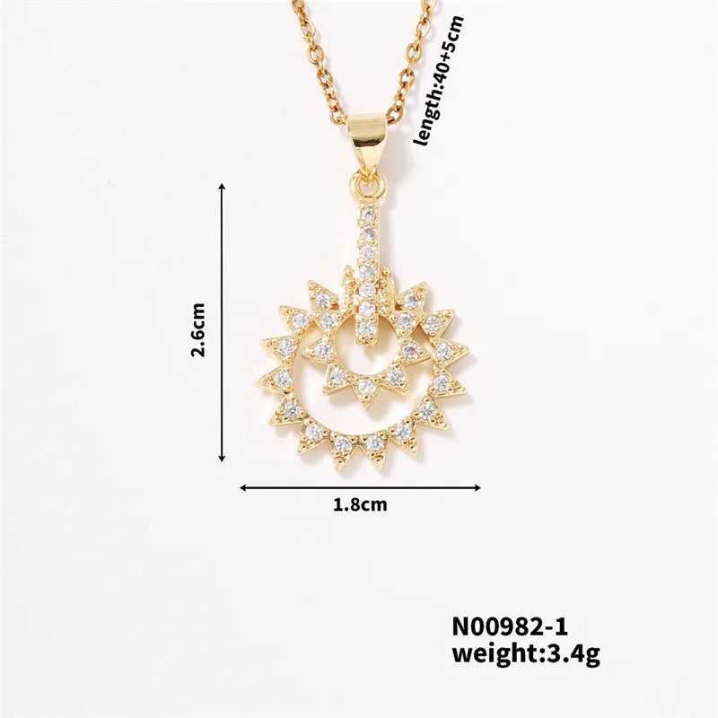 304 Stainless Steel Copper K Gold Plated Casual Classic Style Three-Dimensional Inlay Sun Zircon Pendant Necklace