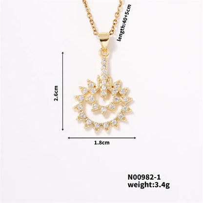 304 Stainless Steel Copper K Gold Plated Casual Classic Style Three-Dimensional Inlay Sun Zircon Pendant Necklace