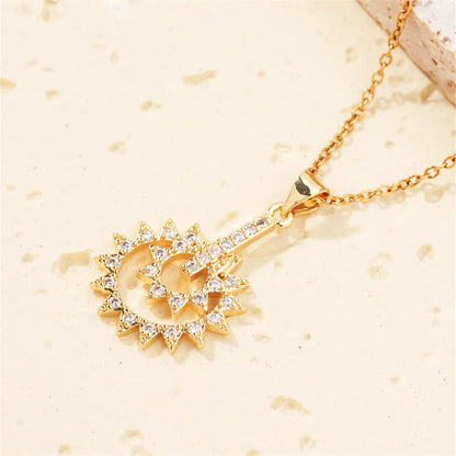 304 Stainless Steel Copper K Gold Plated Casual Classic Style Three-Dimensional Inlay Sun Zircon Pendant Necklace