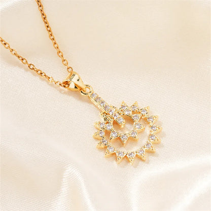 304 Stainless Steel Copper K Gold Plated Casual Classic Style Three-Dimensional Inlay Sun Zircon Pendant Necklace