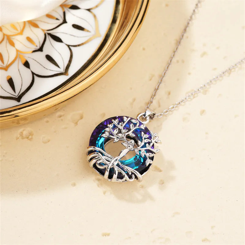 304 Stainless Steel Copper K Gold Plated Cute Sweet Artistic Inlay Christmas Tree Crystal Pendant Necklace