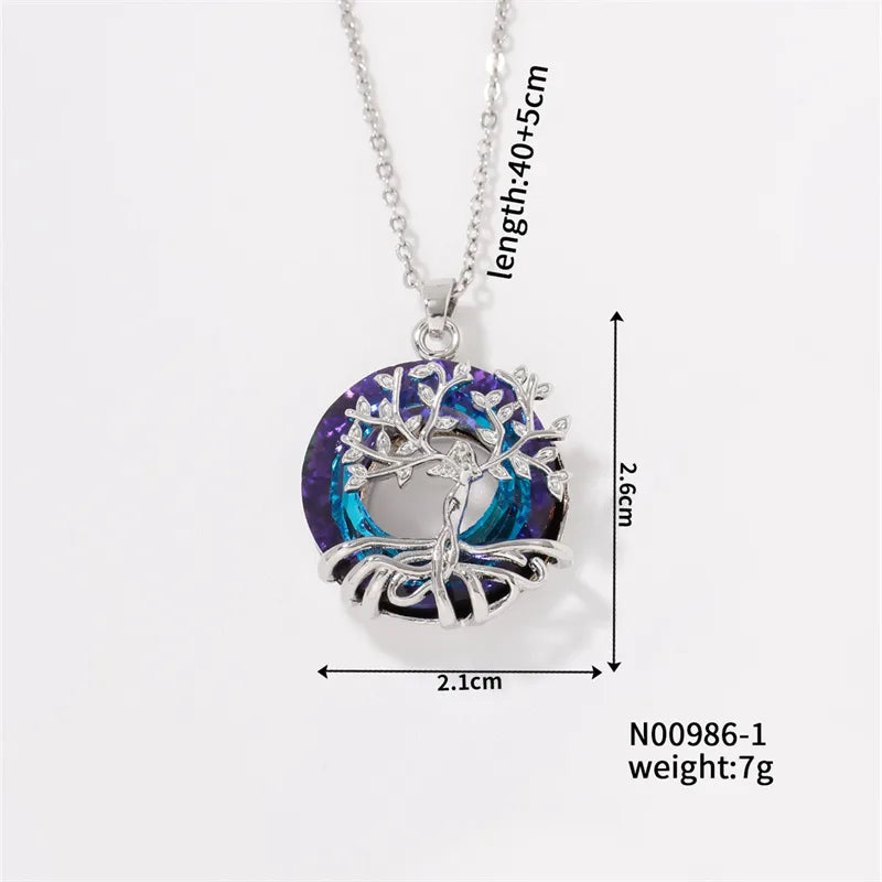 304 Stainless Steel Copper K Gold Plated Cute Sweet Artistic Inlay Christmas Tree Crystal Pendant Necklace