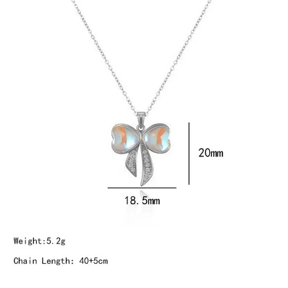 304 Stainless Steel Copper K Gold Plated Elegant Glam Shiny Inlay Bow Knot Zircon Pendant Necklace