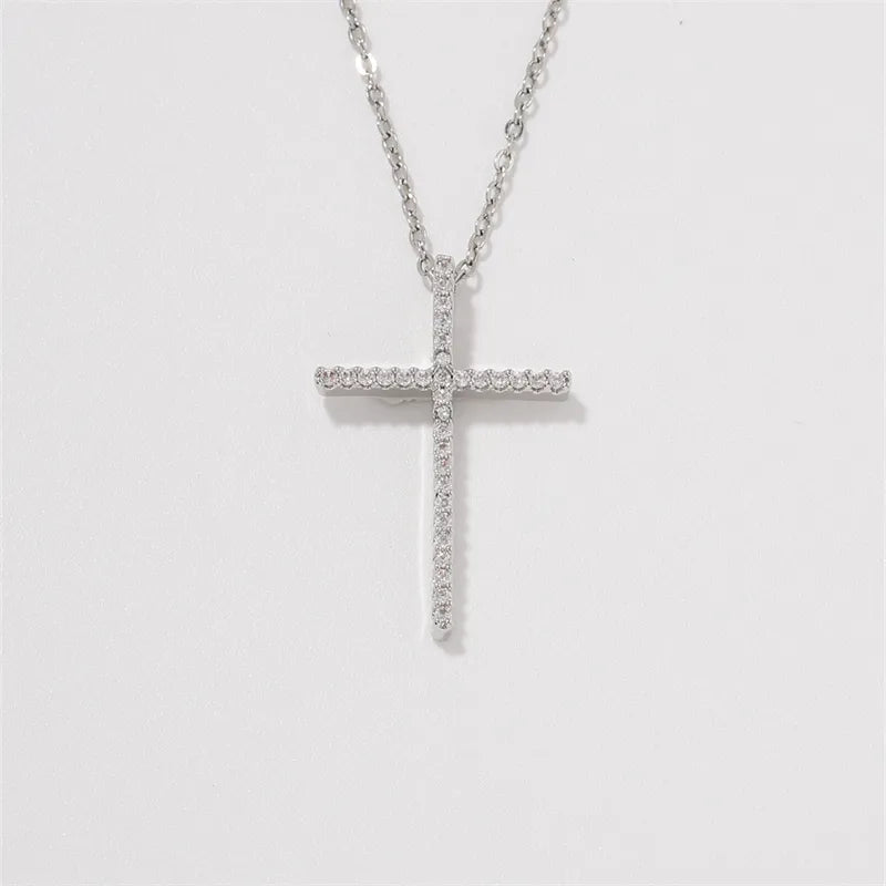 304 Stainless Steel Copper K Gold Plated Hip-Hop Rock Streetwear Three-Dimensional Inlay Cross Zircon Pendant Necklace