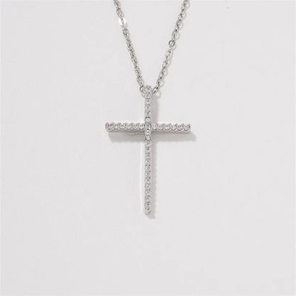 304 Stainless Steel Copper K Gold Plated Hip-Hop Rock Streetwear Three-Dimensional Inlay Cross Zircon Pendant Necklace