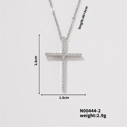 304 Stainless Steel Copper K Gold Plated Hip-Hop Rock Streetwear Three-Dimensional Inlay Cross Zircon Pendant Necklace