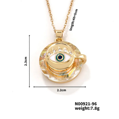 304 Stainless Steel Copper K Gold Plated Inlay Devil'S Eye Crystal Pendant Necklace