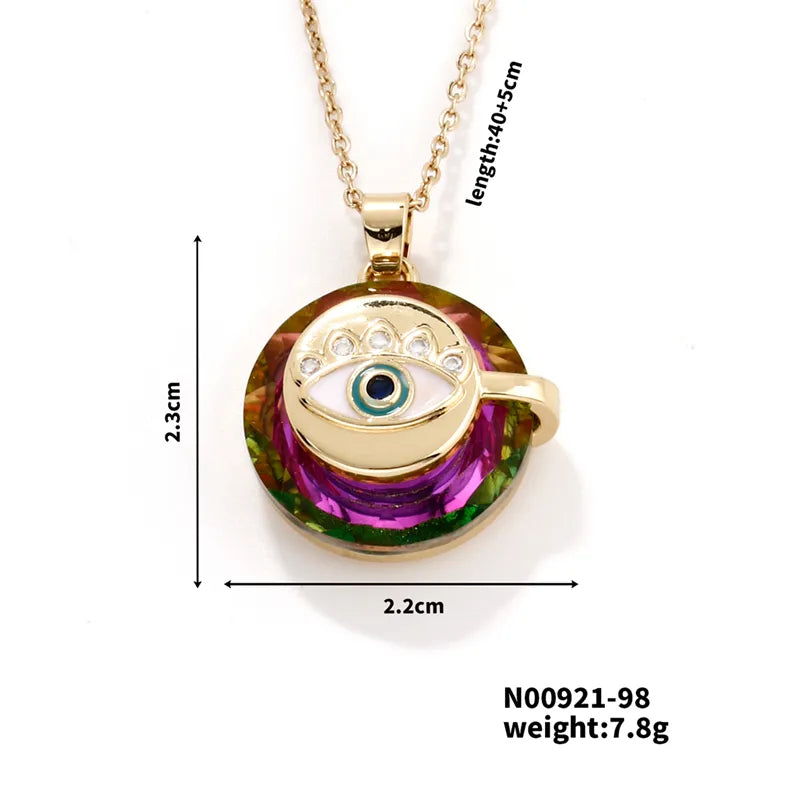 304 Stainless Steel Copper K Gold Plated Inlay Devil'S Eye Crystal Pendant Necklace