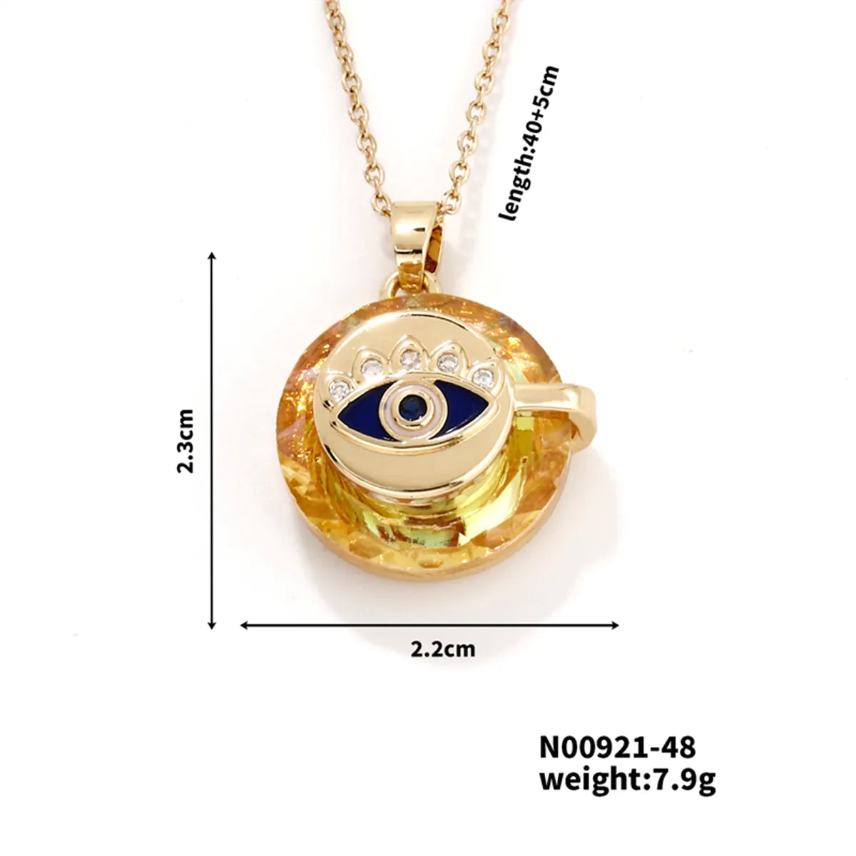 304 Stainless Steel Copper K Gold Plated Inlay Devil'S Eye Crystal Pendant Necklace