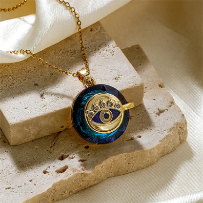 304 Stainless Steel Copper K Gold Plated Inlay Devil'S Eye Crystal Pendant Necklace