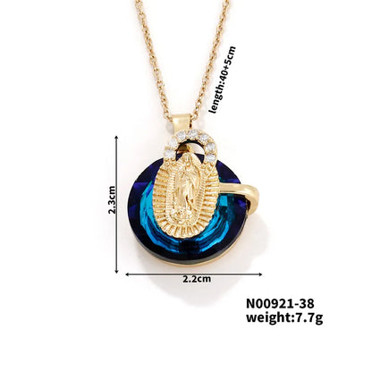 304 Stainless Steel Copper K Gold Plated Inlay Human Artificial Crystal Zircon Pendant Necklace