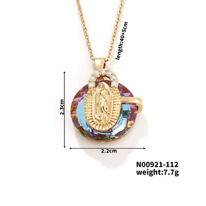 304 Stainless Steel Copper K Gold Plated Inlay Human Artificial Crystal Zircon Pendant Necklace