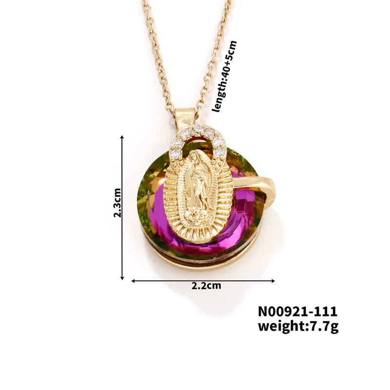 304 Stainless Steel Copper K Gold Plated Inlay Human Artificial Crystal Zircon Pendant Necklace