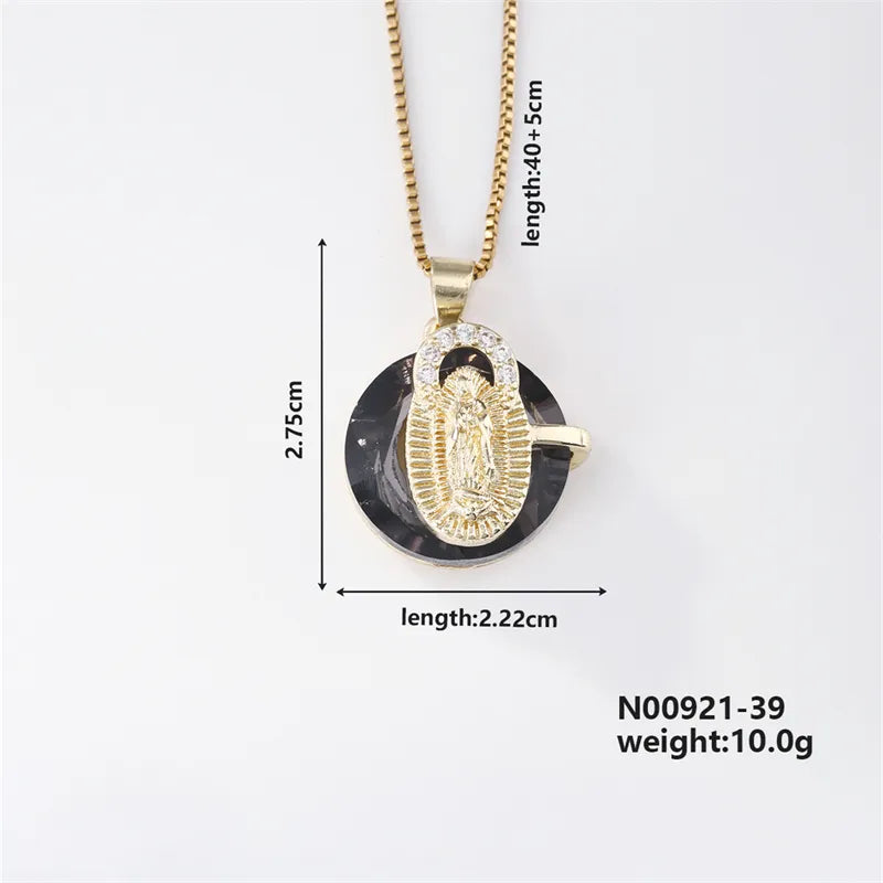 304 Stainless Steel Copper K Gold Plated Inlay Human Artificial Crystal Zircon Pendant Necklace