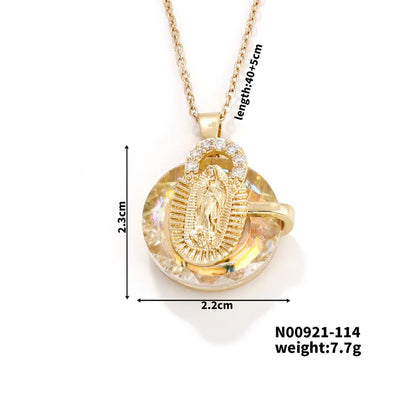 304 Stainless Steel Copper K Gold Plated Inlay Human Artificial Crystal Zircon Pendant Necklace