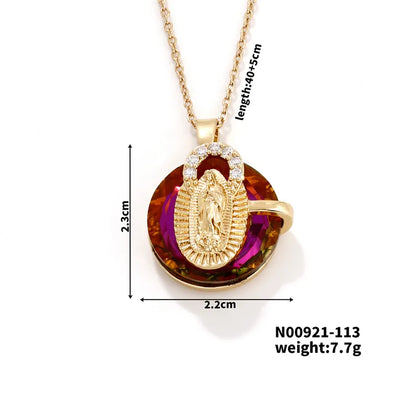 304 Stainless Steel Copper K Gold Plated Inlay Human Artificial Crystal Zircon Pendant Necklace