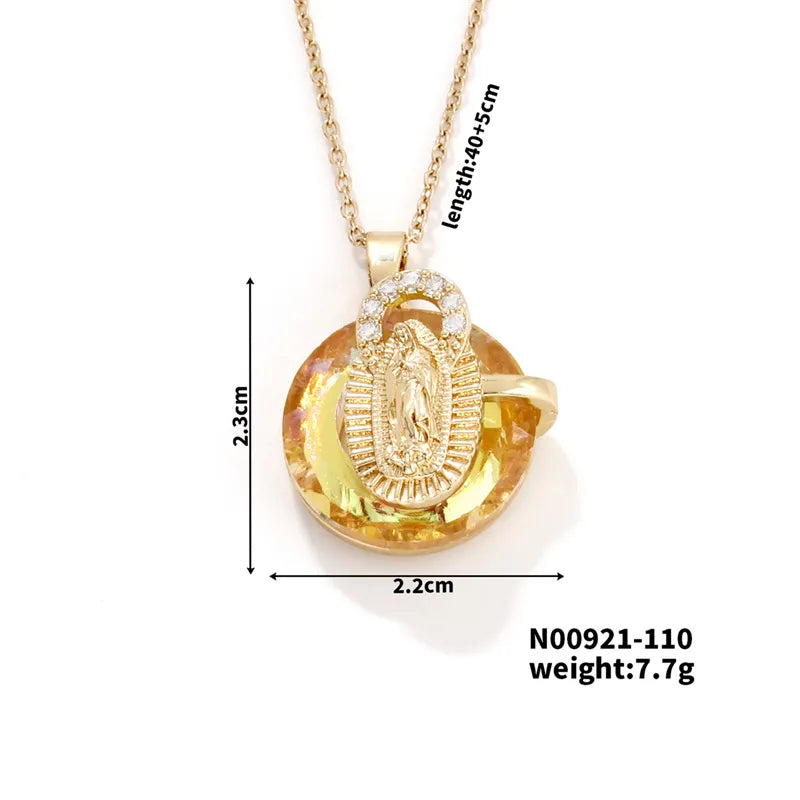 304 Stainless Steel Copper K Gold Plated Inlay Human Artificial Crystal Zircon Pendant Necklace