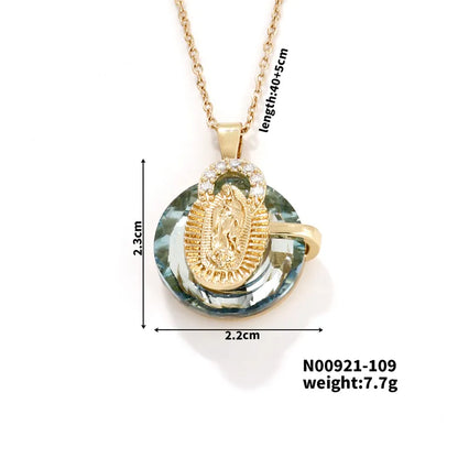 304 Stainless Steel Copper K Gold Plated Inlay Human Artificial Crystal Zircon Pendant Necklace