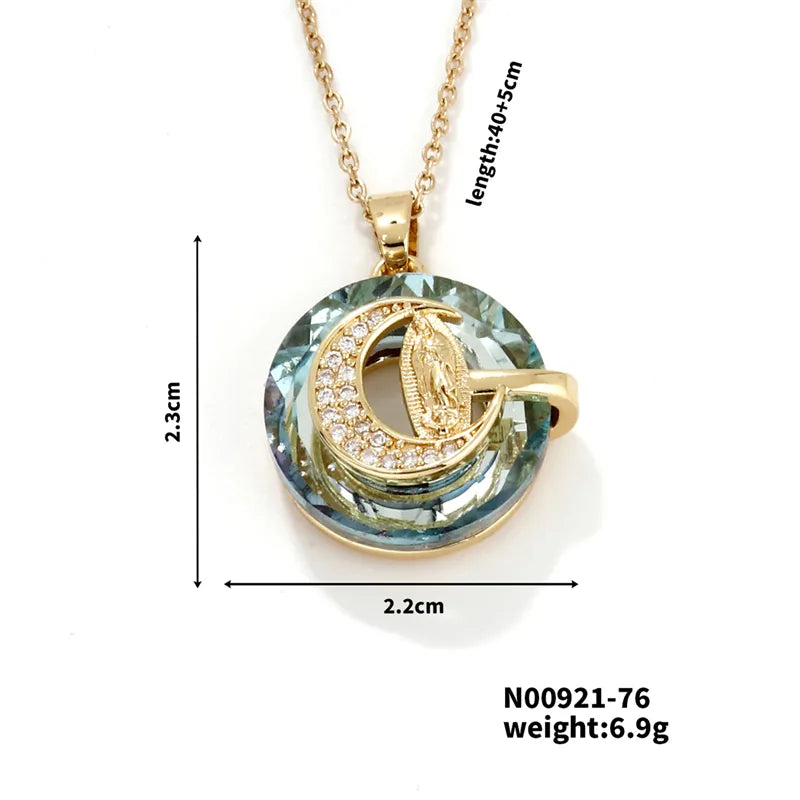 304 Stainless Steel Copper K Gold Plated Inlay Human Moon Crystal Zircon Pendant Necklace