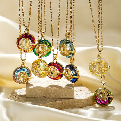 304 Stainless Steel Copper K Gold Plated Inlay Human Moon Crystal Zircon Pendant Necklace