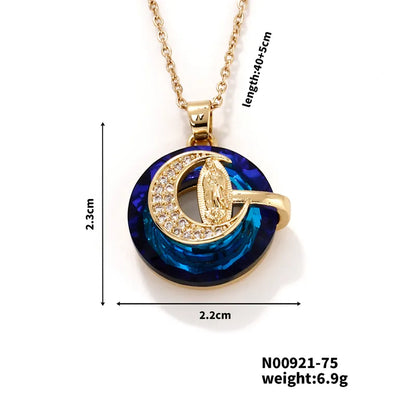 304 Stainless Steel Copper K Gold Plated Inlay Human Moon Crystal Zircon Pendant Necklace