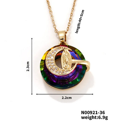 304 Stainless Steel Copper K Gold Plated Inlay Human Moon Crystal Zircon Pendant Necklace