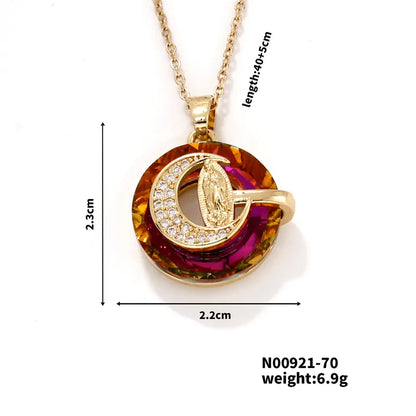 304 Stainless Steel Copper K Gold Plated Inlay Human Moon Crystal Zircon Pendant Necklace