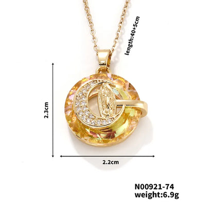 304 Stainless Steel Copper K Gold Plated Inlay Human Moon Crystal Zircon Pendant Necklace