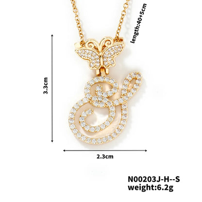 304 Stainless Steel Copper K Gold Plated Inlay Letter Zircon Pendant Necklace