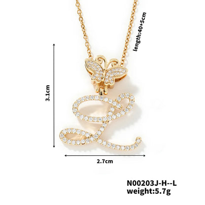 304 Stainless Steel Copper K Gold Plated Inlay Letter Zircon Pendant Necklace