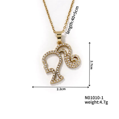 304 Stainless Steel Copper K Gold Plated Rhodium Plated Cute Sweet Artistic Three-Dimensional Inlay Human Little Girl Zircon Pendant Necklace