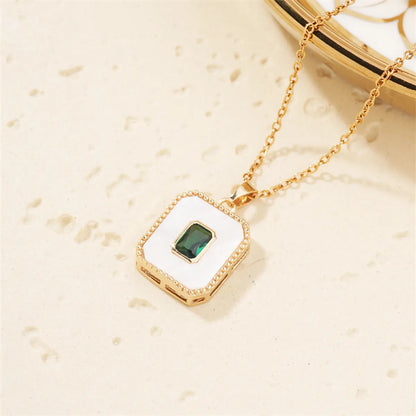 304 Stainless Steel Copper K Gold Plated Rhodium Plated Elegant Cute Shiny Inlay Square Zircon Pendant Necklace